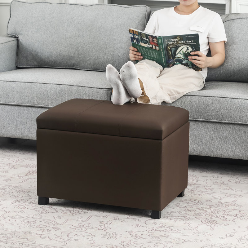 Repose-pieds en similicuir avec rangement en polyuréthane, Marron foncé, Noir