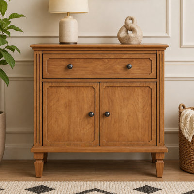 Walnut-finish solid wood farmhouse-style nightstand featuring dual storage (drawer and cabinet door) and dual fast-charging ports; suitable for both living rooms and bedrooms.