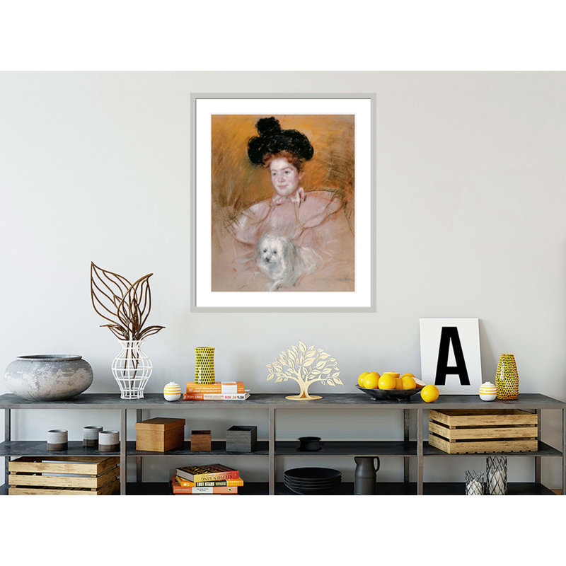 «Femme tenant un chien» par Mary Cassatt - Impression sur toile, H 39,59 po x l 33,5 po