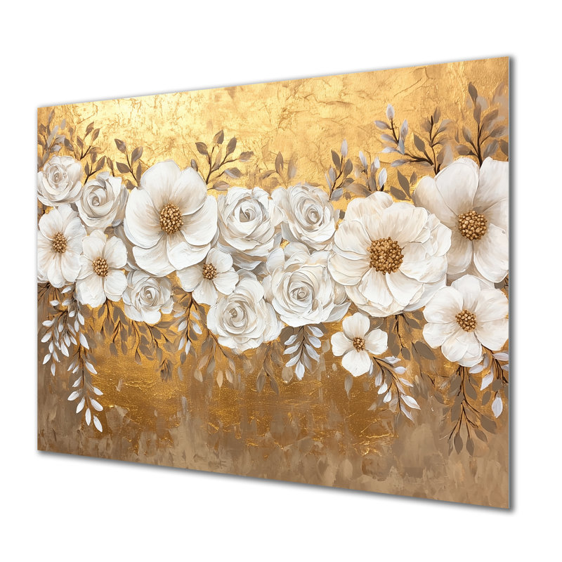 Golden Harmony Poppies Charm II - Floral Metal Decor, Poppies Metal Print, 30" H x 40" W x 0.84" D