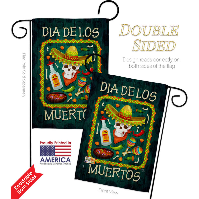 Drapeau de jardin en polyester à 2 faces Calavera Skull 19 po x 13 po