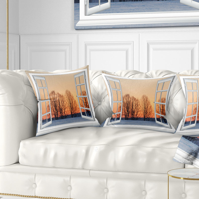 Coussin paysage avec fenêtre ouverte, 16 po x 1 po, Coussin décoratif