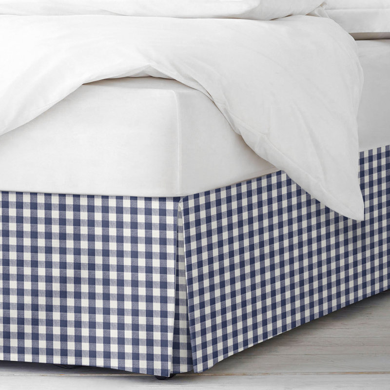 Walker Check Indigo/Ivory Cotton Bedskirt, 15", Queen