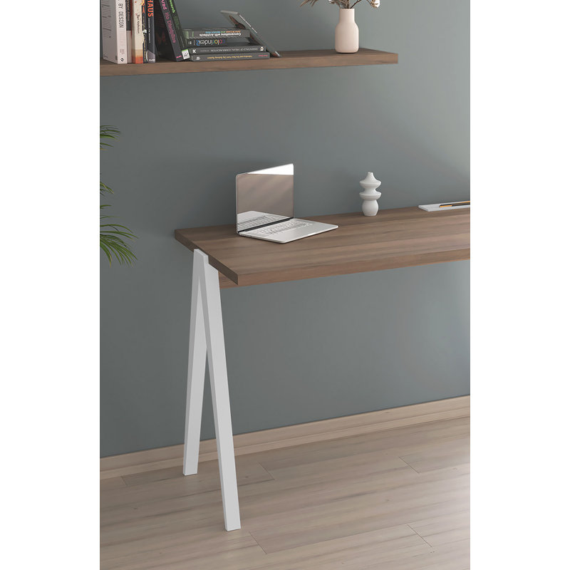 Dikili Solid Wood Base Writing Desk, Walnut/White