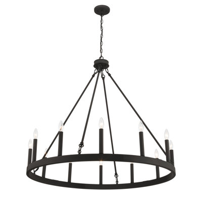 12-Light Candle Style Dimmable Wagon Wheel Chandelier
