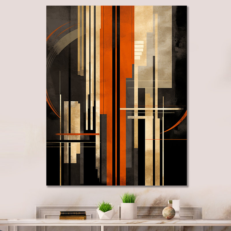 Orange et gris vecteurs I - formes abstraites sur toile, H 40 po x l 30 po x P 1,5 po, Toile tendue