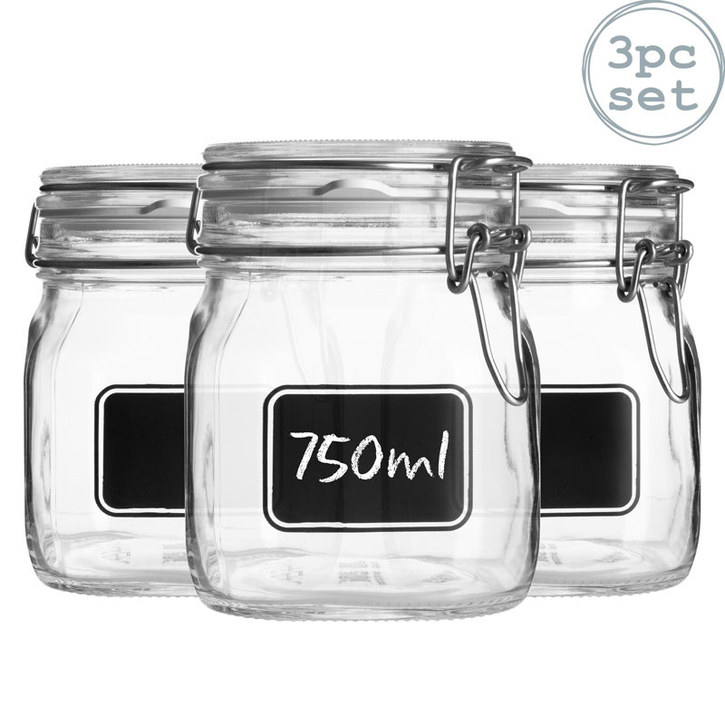 Lavagna Glass Storage Jars with Labels, 13.5cm H x 10.5cm W x 10.5cm D