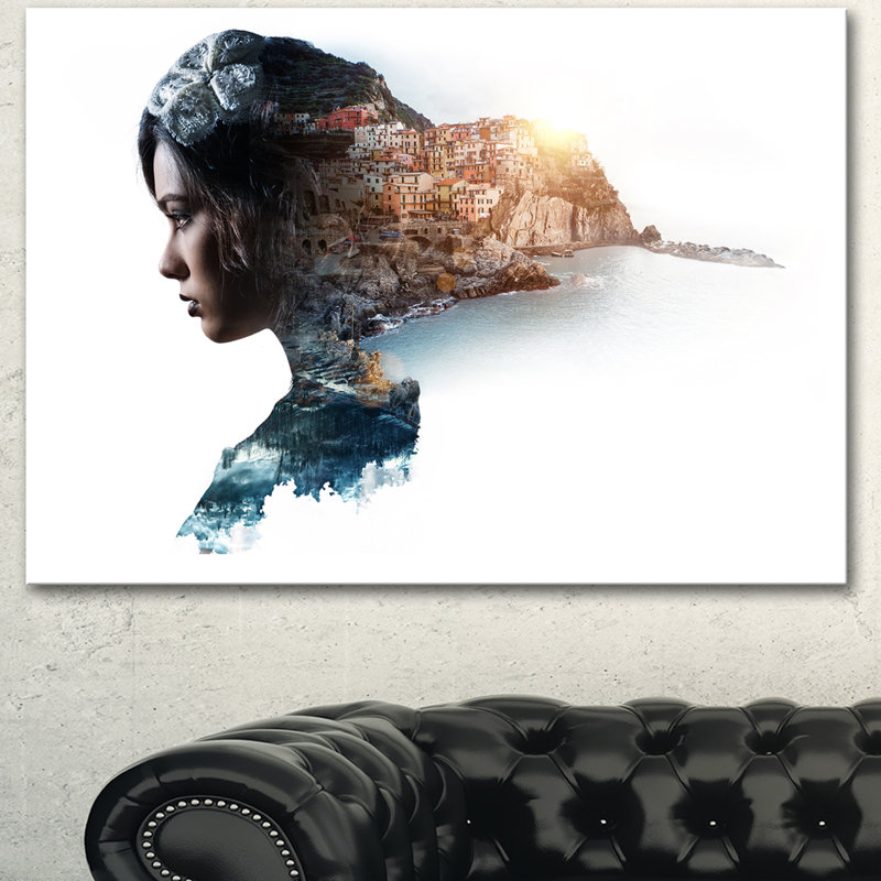 Double Exposure Coastal Landscape Canvas Wall Art