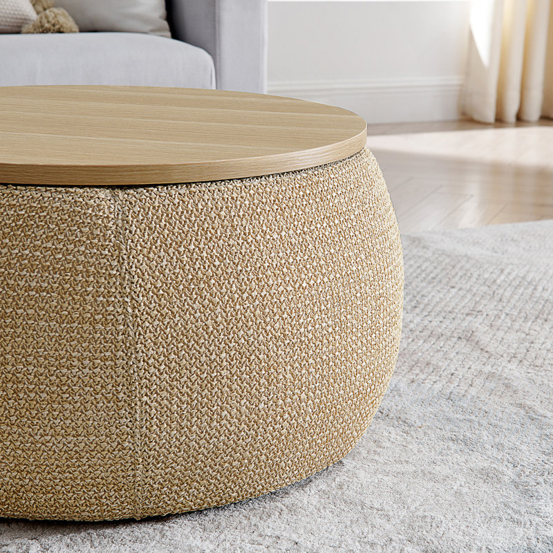 Round Storage Ottoman, Natural