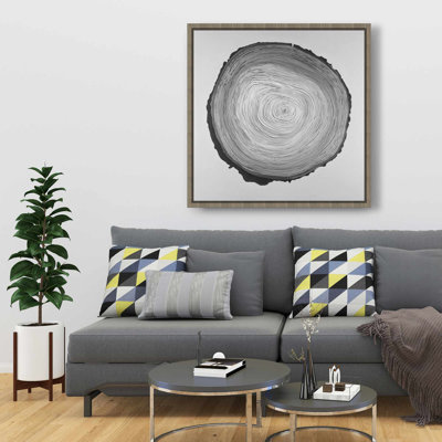 Grayscale Round Wood Log - Livingroom Trees Framed Canvas