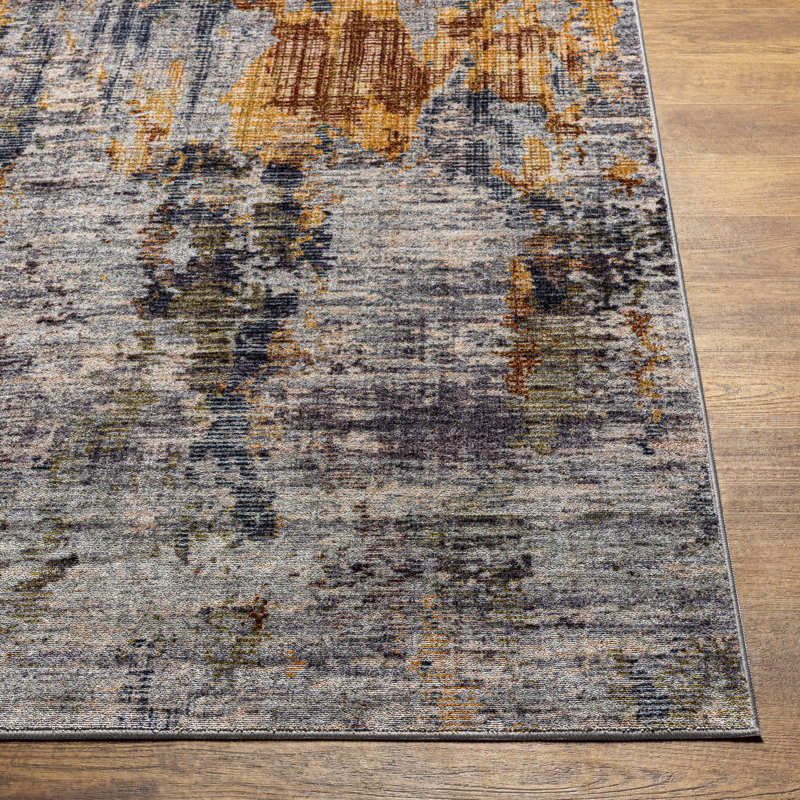 Gray Abstract Synthetic Reversible Washable Rug 2'7" x 4'