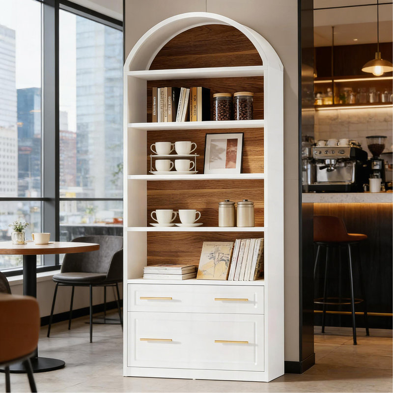Tablette utilitaire, bibliothèque arquée, bibliothèque élégante deux tons