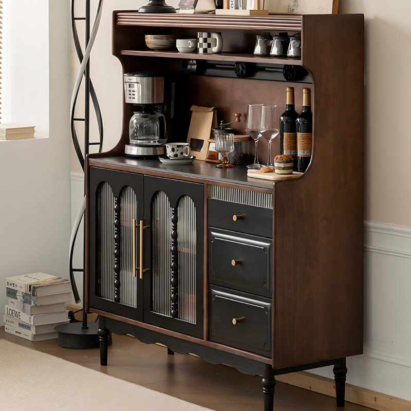 59.06"Solid Wood Pine Sintered Stone tabletop black Sideboard