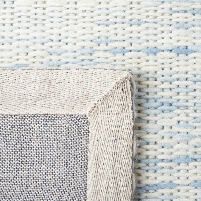 Aon Handwoven Wool Blue/Ivory Area Rug, Rectangle 4' x 6'