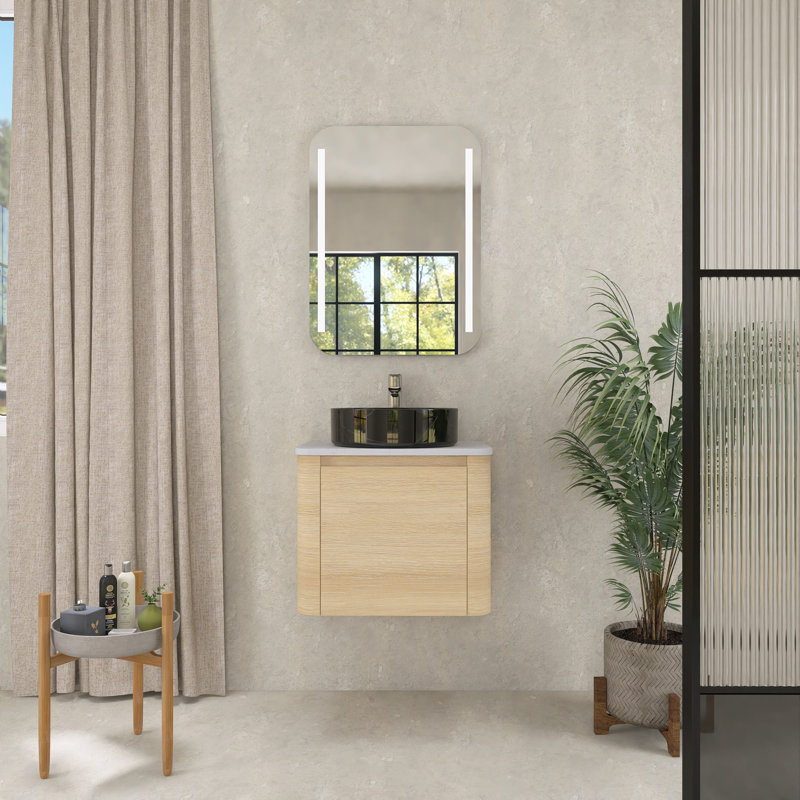 Ensemble de meuble-lavabo mural 24 po avec porte en céramique Art, Noir / blanc