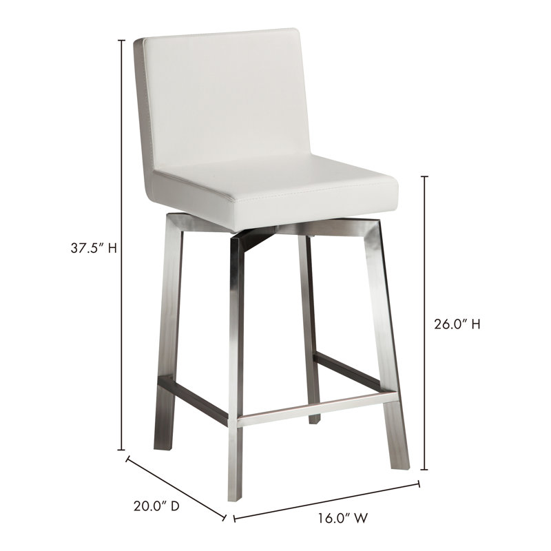 Giro 26" Swivel Bar Stool with Cushion, White, Counter Stool (26" Seat Height)