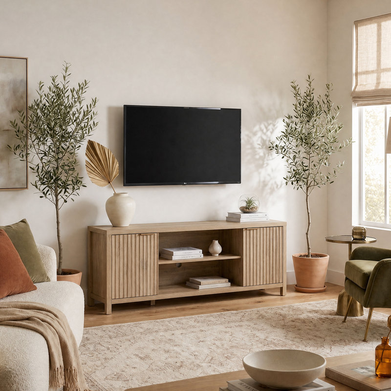 Nicolee 67'' W Storage Credenza, Sand Oak, 25"H x 67"W x 15.4"D