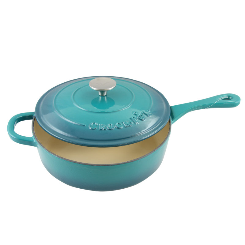 Crock-pot Artisan 3,5 pte Sauteuse en fonte avec couvercle, Bleu sarcelle-ombrée