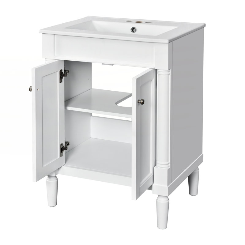 Meuble-lavabo 24 po avec lavabo supérieur, Blanc, Argent argent