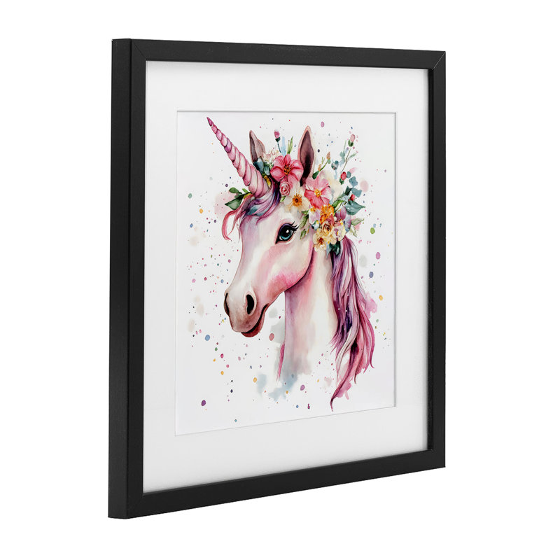 «Majestic Unicorn Modern Splatter», reproduction encadrée sous verre, design by Creative Studio, Cadre noir minuit