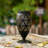 8.75"H Black Metal Cutout Geometric Pattern Solar Powered Outdoor Lantern With LED Light-122571940