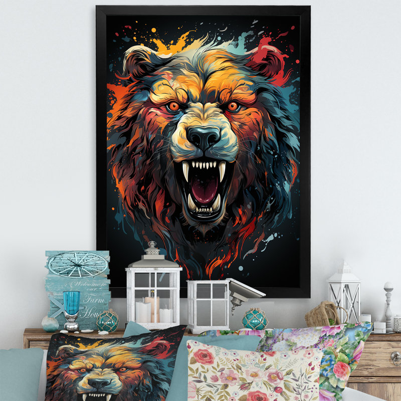 Représentation expressionniste d'un grizzly II - ours, décoration murale_106898, H 40 po x l 30 po x P 1,5 po