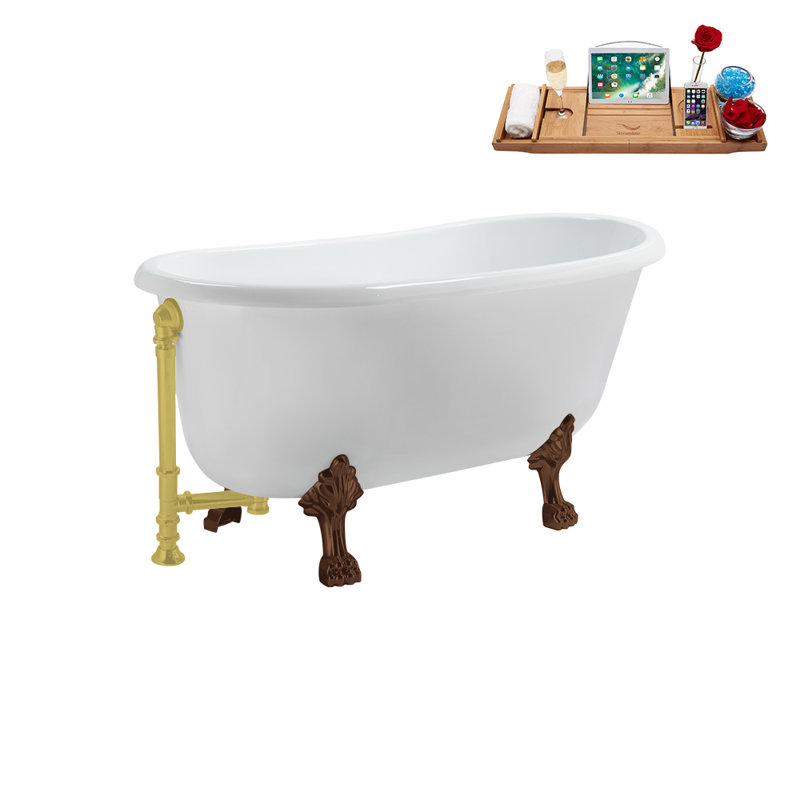 57.5'' x 29.5'' Freestanding Soaking Acrylic Bathtub, Brushed Gold, Matte Oil Rubbed Bronze
