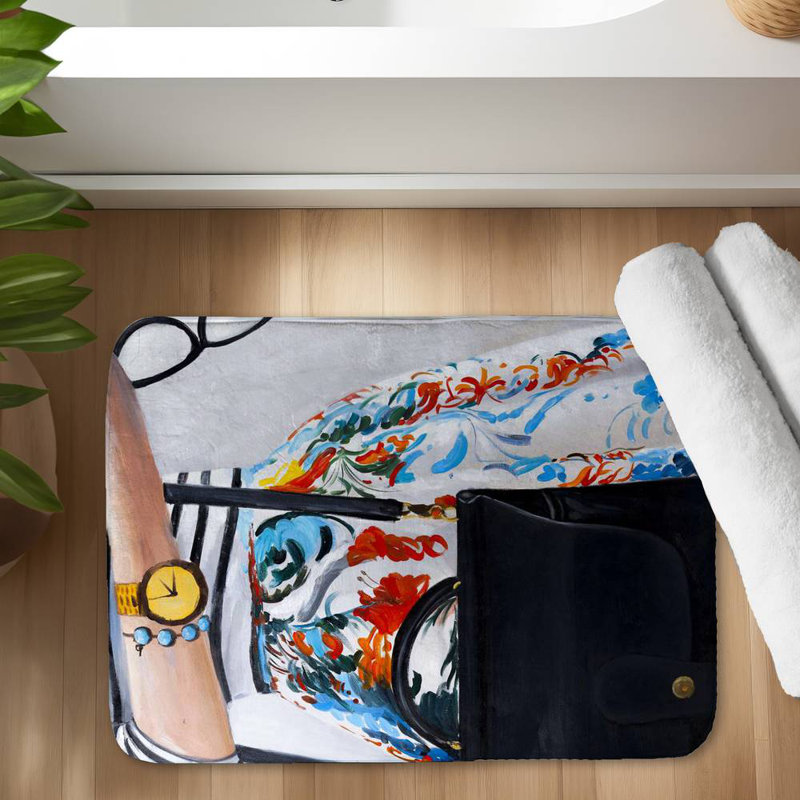 Fashionable woman with glasses Bath Mat with Non-Slip Backing - Quick Dry Memory Foam Bathroom Rug - Absorbent - Modern Plush Spa-Style - Machine Washable