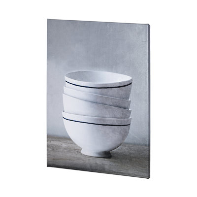 Four Artisan Bowls a Hand Embelished Textured Canvas