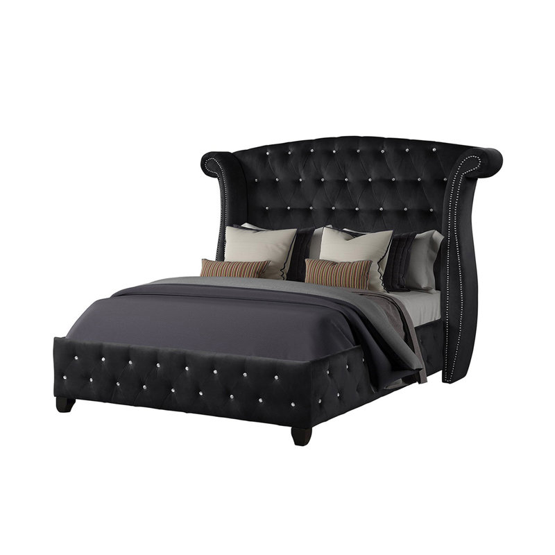 Rausch 4 Piece Bedroom Set, Queen, Black, 4 Pcs: Bed, Nightstand, Mirror, Dresser