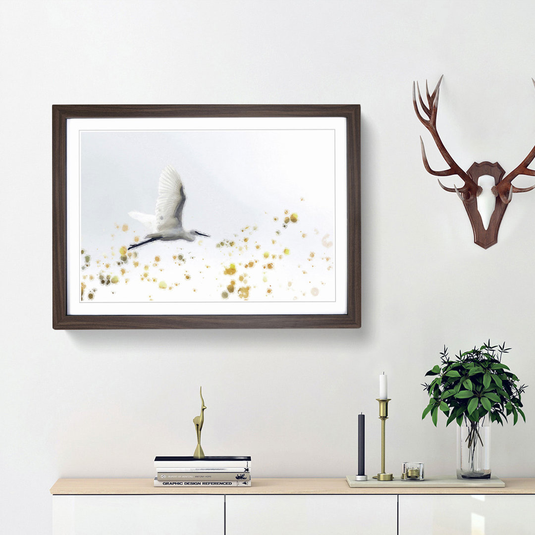 Great Egret Bird in Flight in Abstract - Picture Frame Painting Print