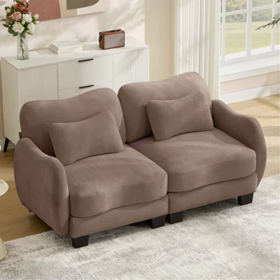 Chenille Supportive Loveseat Sofa with Delicate Waist Pillow,Fashion Curve Design, Ergonomic Base & Armrest, Soft Supportive Cushion, Easy Assembly for Living Room and Bedroom,Rose Dust