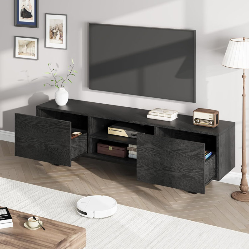 70" TV Stand with Hidden Sliding Drawer, Modern Wooden Entertainment Center for Up to 80" TV, Leg Large TV Console for Living Room or Bedroom
