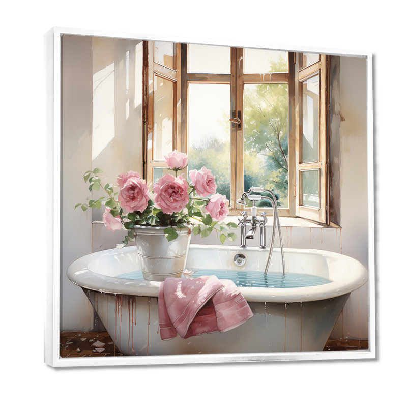 «Bath Laundry Gentle Watercolor I», reproduction sur toile, H 16 po x l 16 po x P 1 po, Cadre flottant blanc