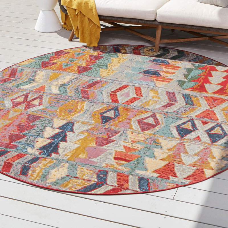 Tapis intérieur / extérieur moderne Tolland Multi Tamarindo, Rond 3 pi 1 po