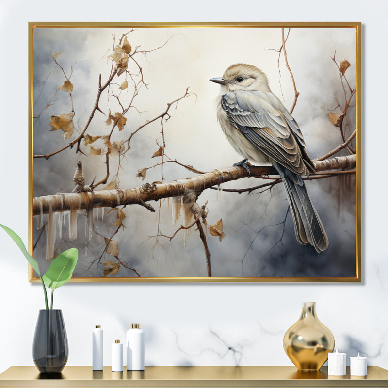 «Bird Silent Watcher IV», reproduction d'art sur toile, H 12 po x l 20 po x P 1 po, Cadre flottant doré