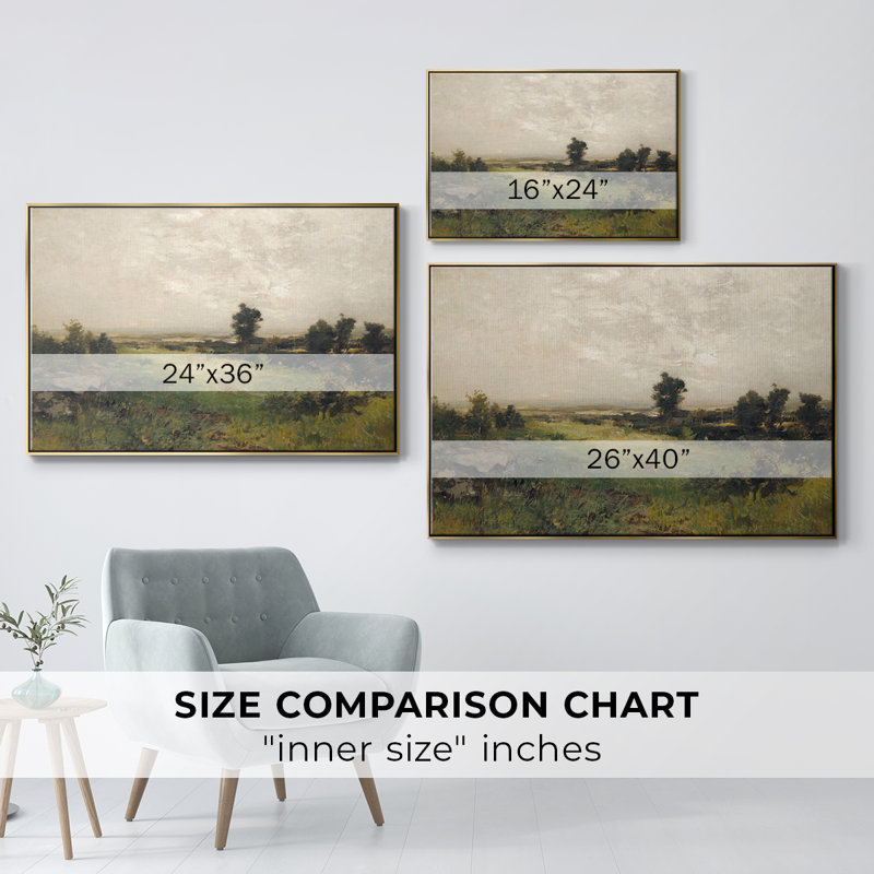 Paysage rétro - DCLXV, Toile avec cadre flottant or, H 41 po x l 27 po x P 1,5 po
