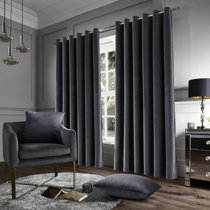 Charcoal Grey Matte Velvet Lined Eyelet Curtains