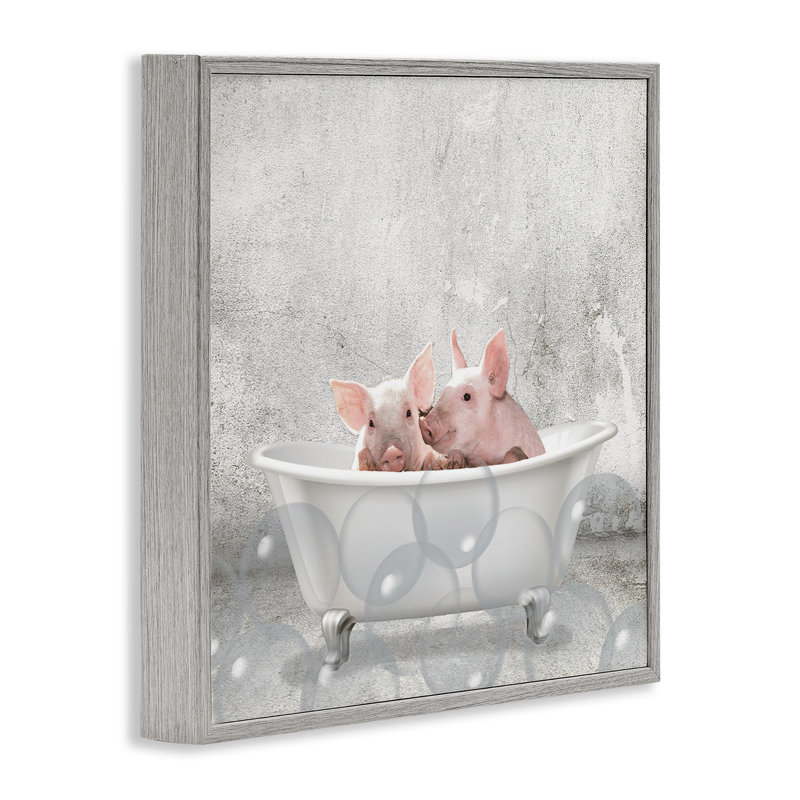 «Baby Piglets Bath Time Cute Animal Design» par Kimberly Allen - cadre flottant, impression sur bois, H 12 po x l 12 po