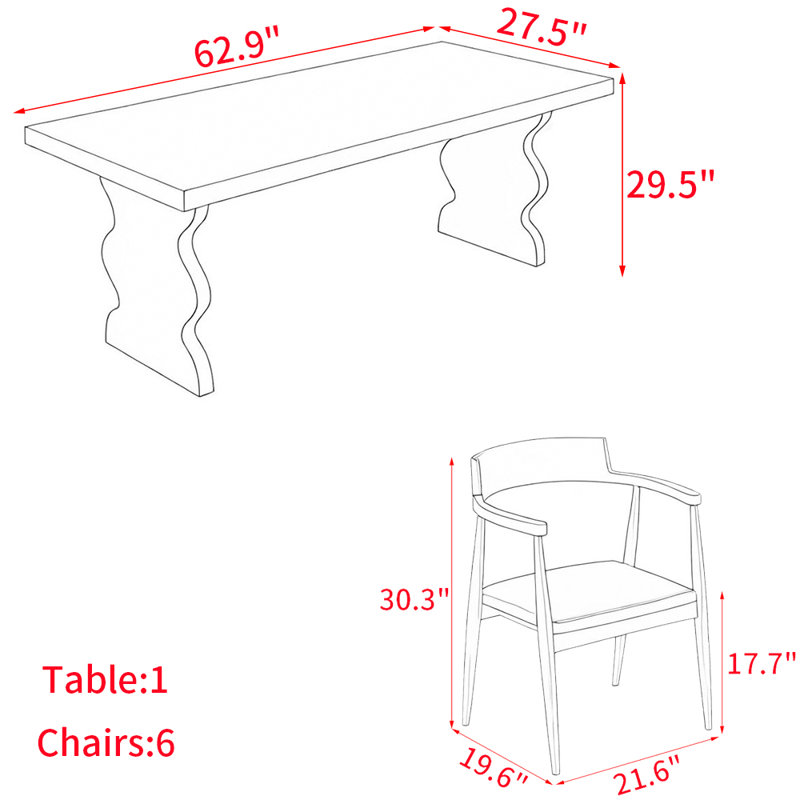 Ensemble de table à manger moderne et simple en bois massif., H 29,5 po x L 62,9 po x l 27,5 po