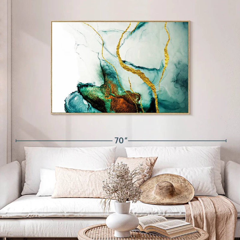 Lucilla stries dorées, Cadre flottant en bois naturel, 46 po x 31 po