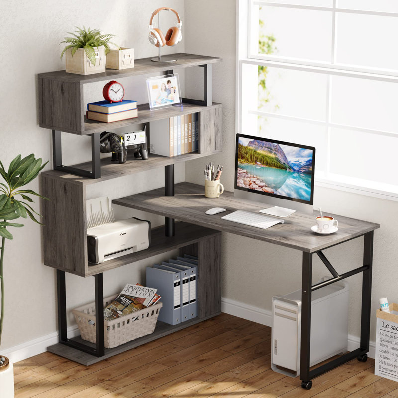 Latitude Run® Rotating L Shaped Desk with Bookshelf & Reviews | Wayfair