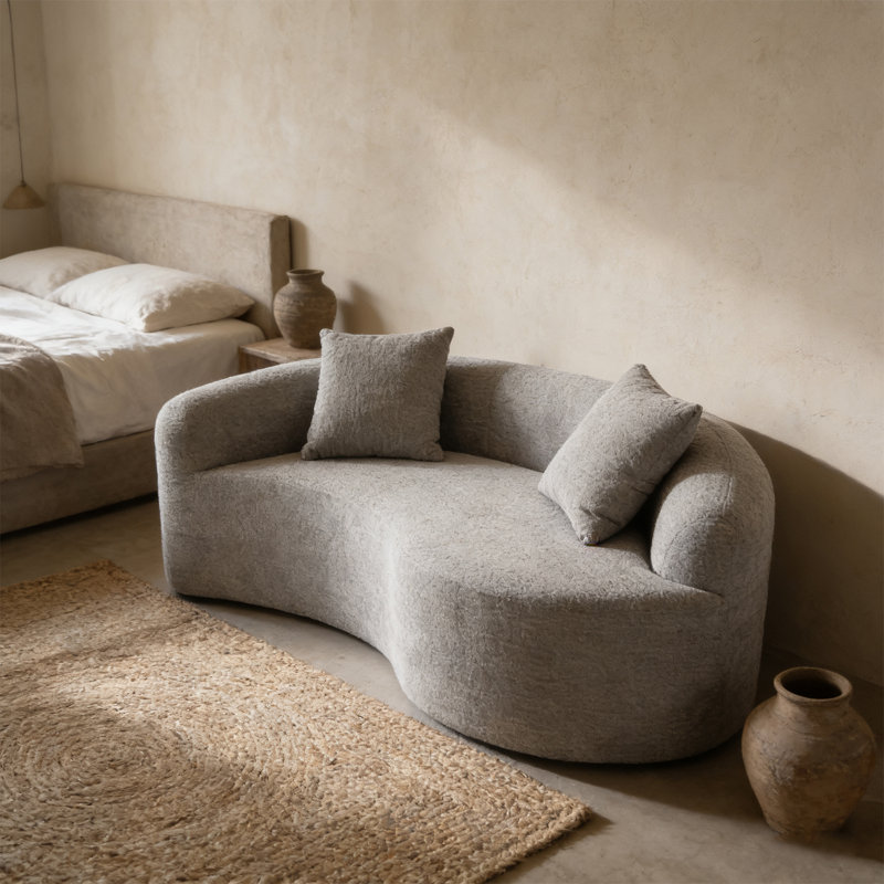 Causeuse éponge à compression double de 66,9 po de L, canapé incurvé à double profondeur en S, modulaire pour les petits espaces, chenille