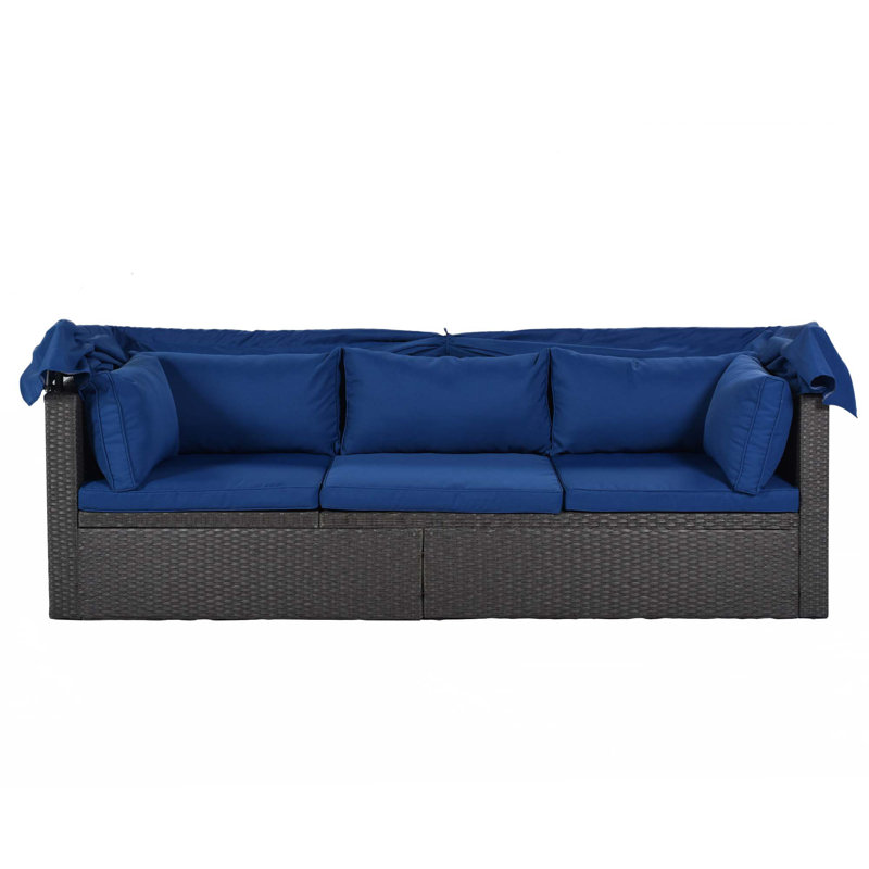 Outdoor Patio Rectangle Daybed With Retractable Canopy, Blue