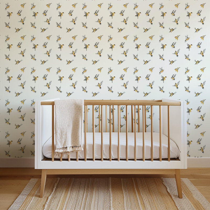 Flight of the Finches - Wallpaper, Sketchpad White, Peel & Stick, Self-Adhesive
