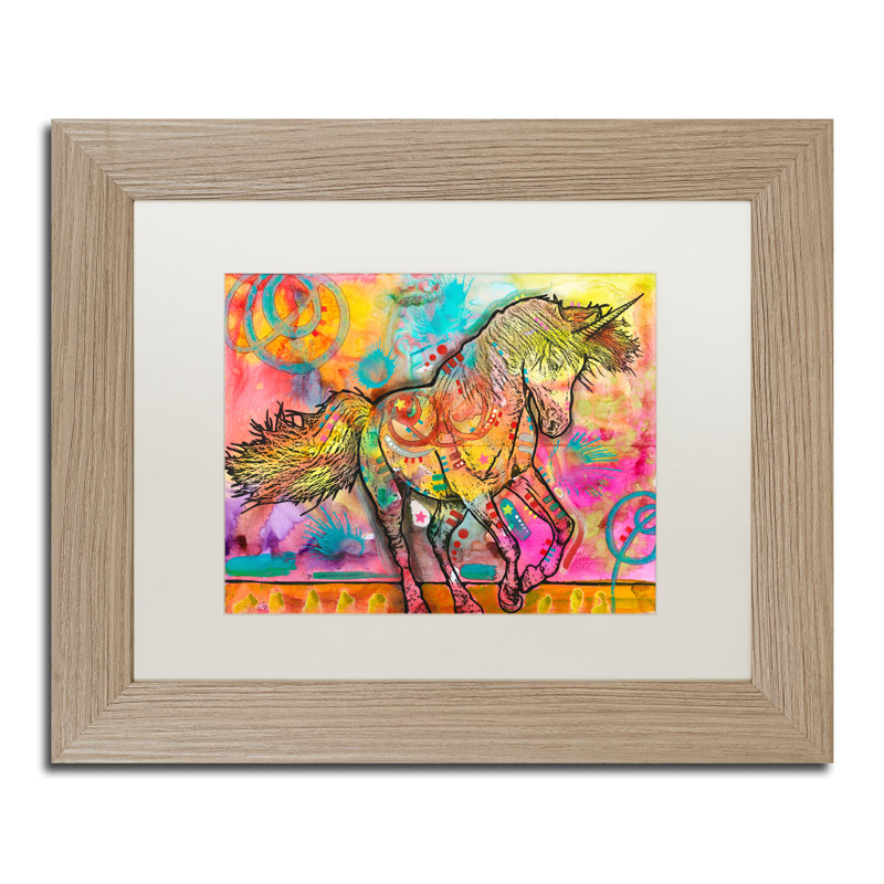 « licorne », impression, H 11 po x l 14 po x p 0,5 po, Blanc, Cadre noir