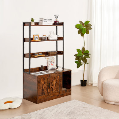 Meuble caché pour bac à litière avec 3 tablettes de rangement, 85 cm (L) x 49 cm (l) x 149 cm (H), en bois, idéal pour l'intérieur d'un chat. Grande niche compatible avec la plupart des bacs à litière, brun foncé.