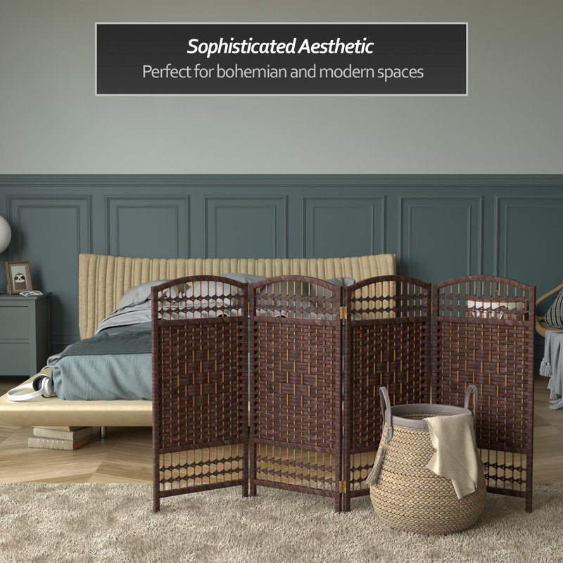 Short Fiber Weave Folding Screen, 4, Dark Mocha, 35.5"H