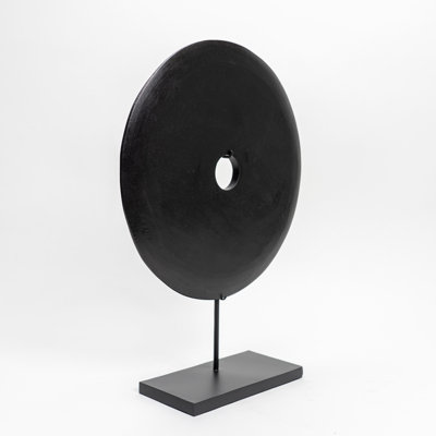 Lily''s Living 18"H Black Marble Atrani Disk With Stand Statue, Art Figurine Sculpture, Home Décor Collectible