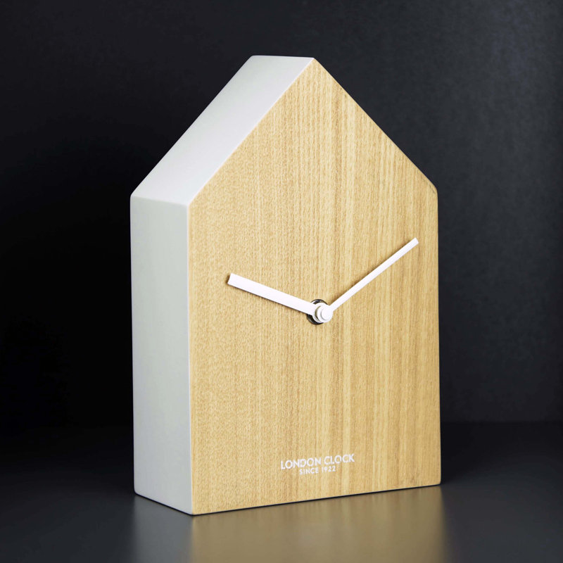 Modern & Contemporary Analogue Wood Alarm Tabletop Clock in White/Natural